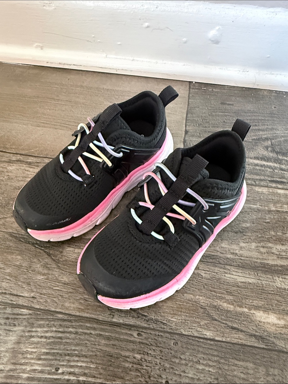Kids Black Sneakers with Pink Accent and Pastel Laces